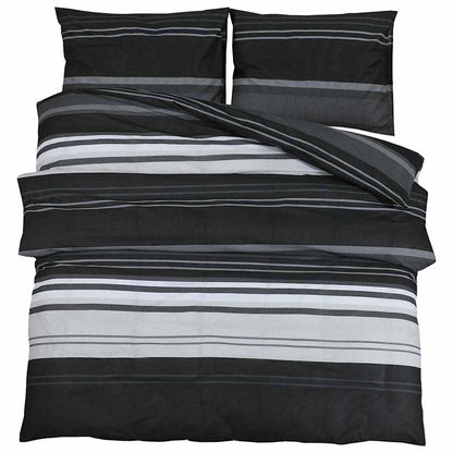 Bettwäsche-Set Schwarz Gestreift 140x200 cm Baumwolle