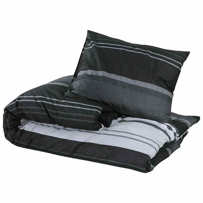 Bettwäsche-Set Schwarz Gestreift 140x200 cm Baumwolle