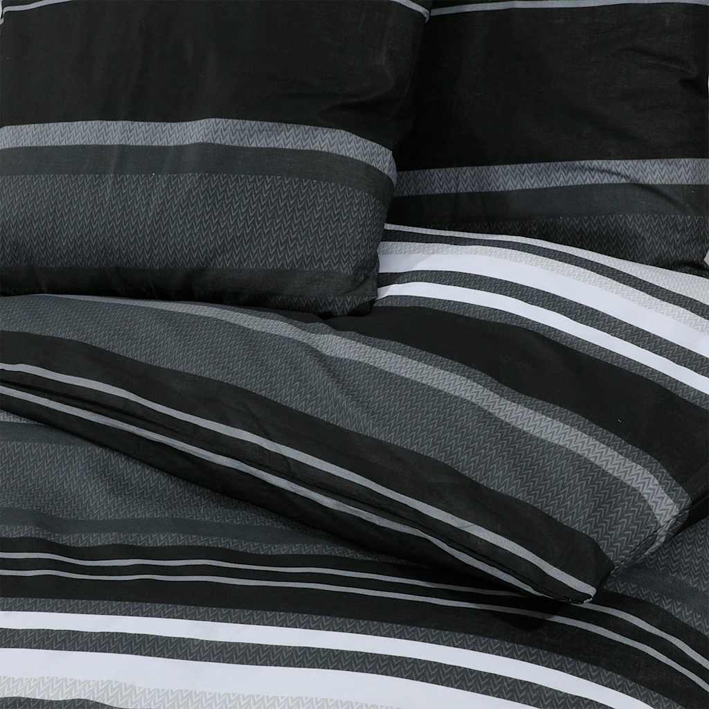 Bettwäsche-Set Schwarz Gestreift 200x200 cm Baumwolle