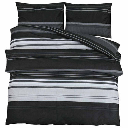 Bettwäsche-Set Schwarz Gestreift 240x220 cm Baumwolle
