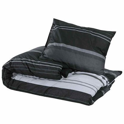 Bettwäsche-Set Schwarz Gestreift 220x240 cm Baumwolle