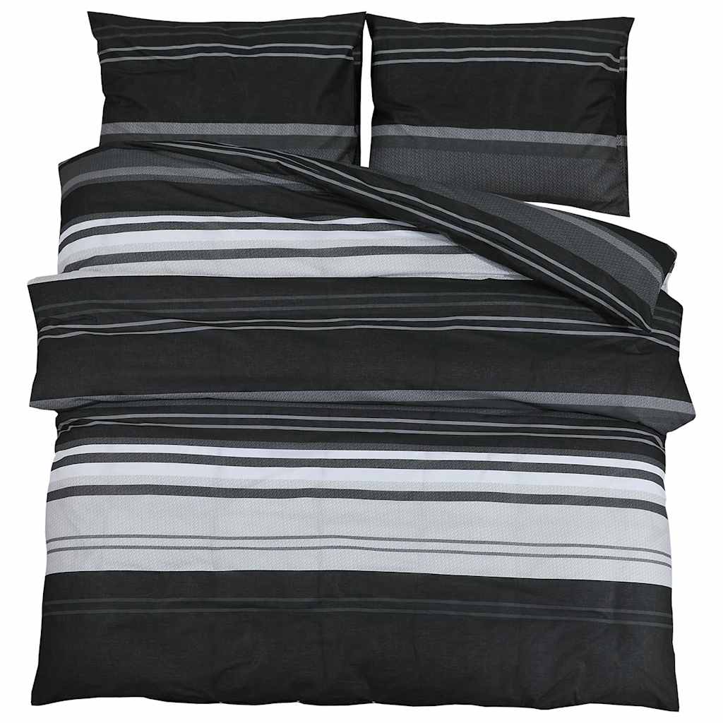 Bettwäsche-Set Schwarz Gestreift 200x200 cm Baumwolle
