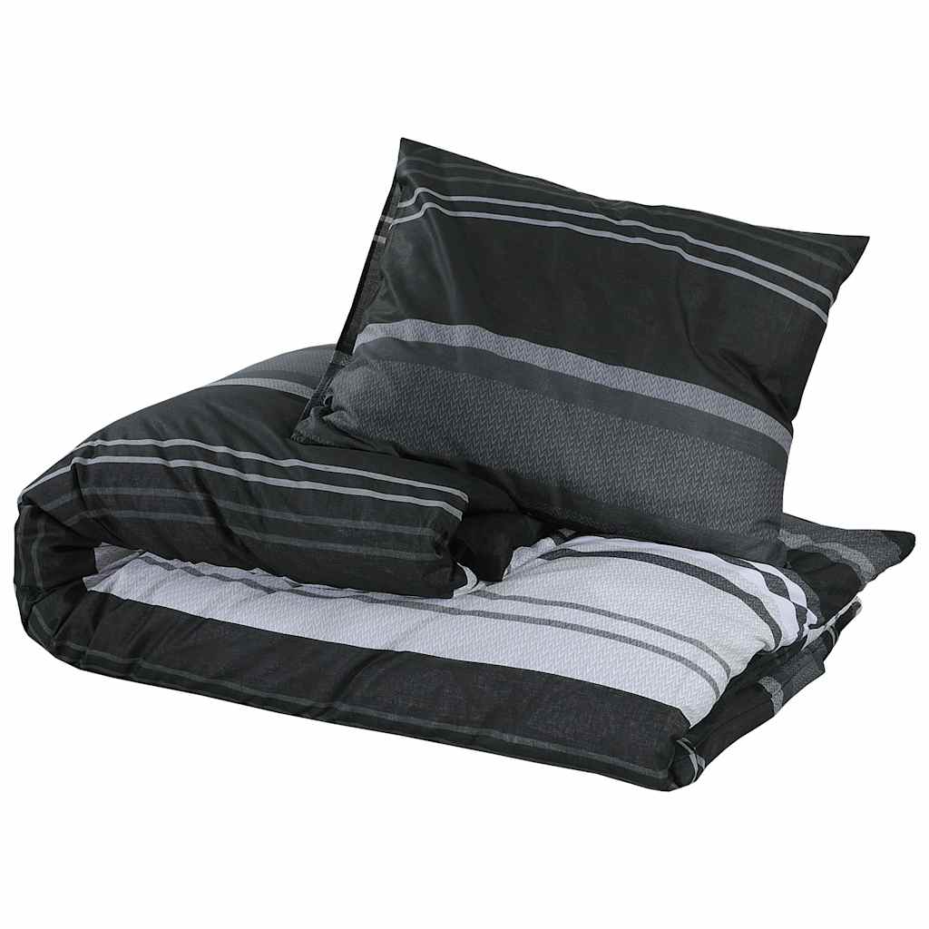 Bettwäsche-Set Schwarz Gestreift 200x200 cm Baumwolle