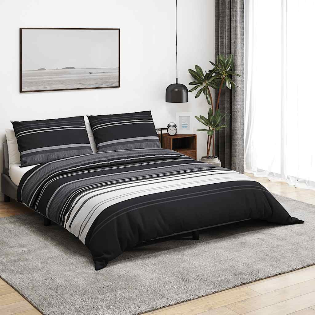 Bettwäsche-Set Schwarz Gestreift 200x200 cm Baumwolle