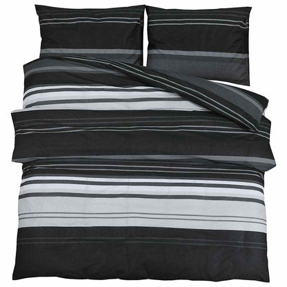 Bettwäsche-Set Schwarz Gestreift 200x220 cm Baumwolle