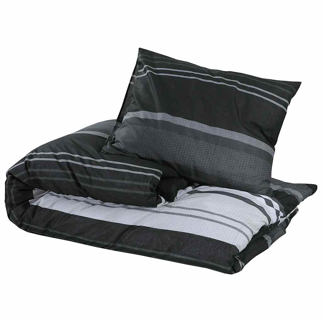 Bettwäsche-Set Schwarz Gestreift 200x200 cm Baumwolle