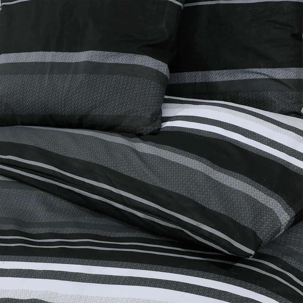 Bettwäsche-Set Schwarz Gestreift 200x200 cm Baumwolle
