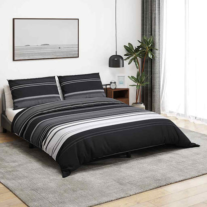 Bettwäsche-Set Schwarz Gestreift 200x200 cm Baumwolle