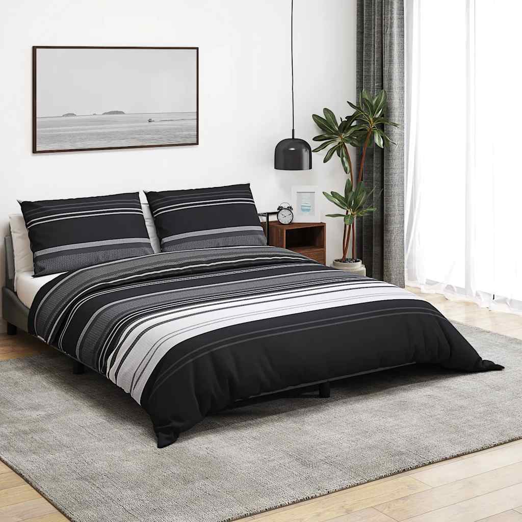 Bettwäsche-Set Schwarz Gestreift 260x220 cm Baumwolle