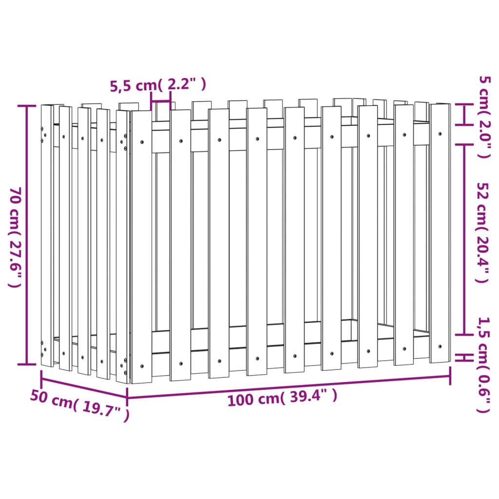 Palissade de lit surélevé design 100x50x70 cm bois de Douglas massif