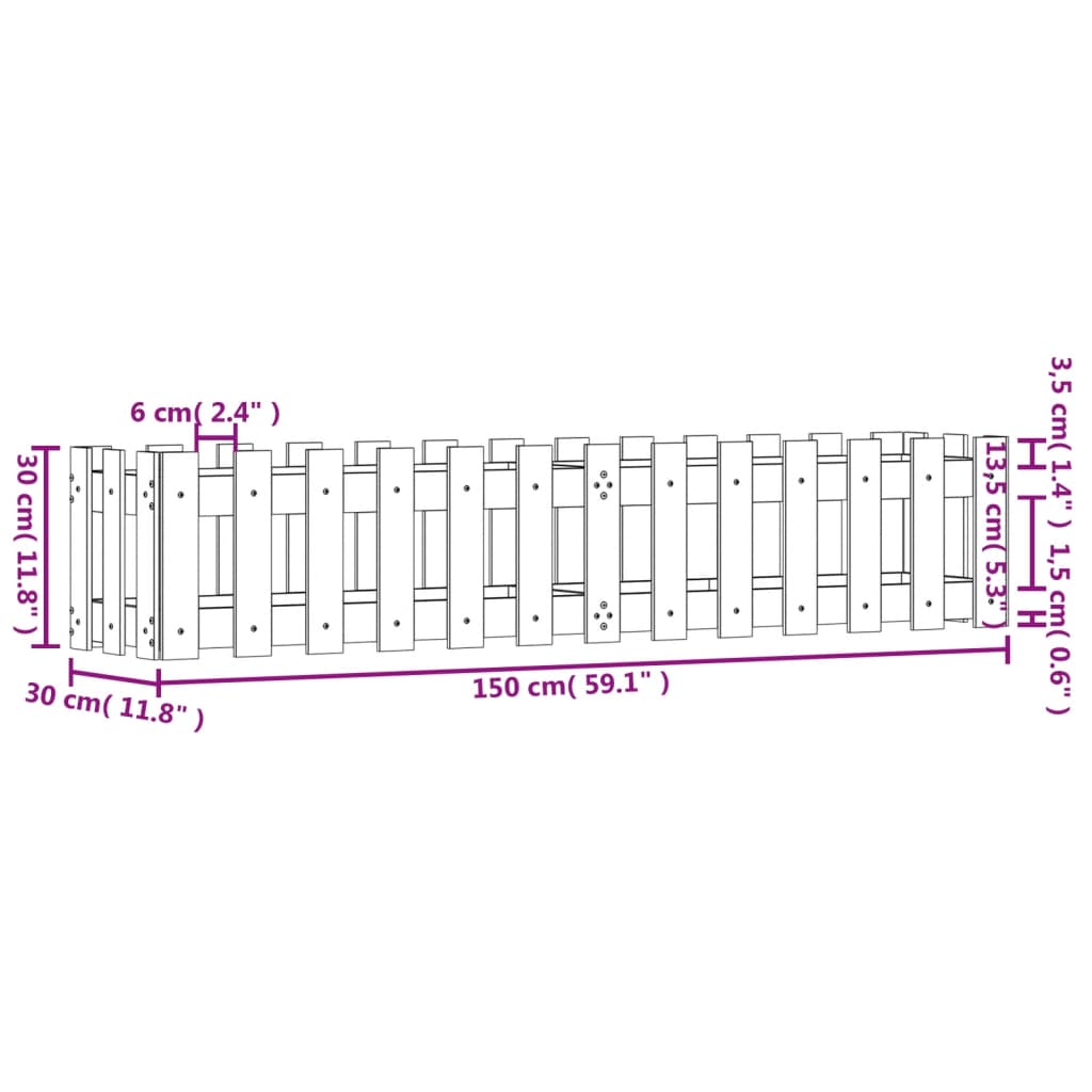 Palissade de lit surélevé design blanc 150x30x30 cm bois de pin massif