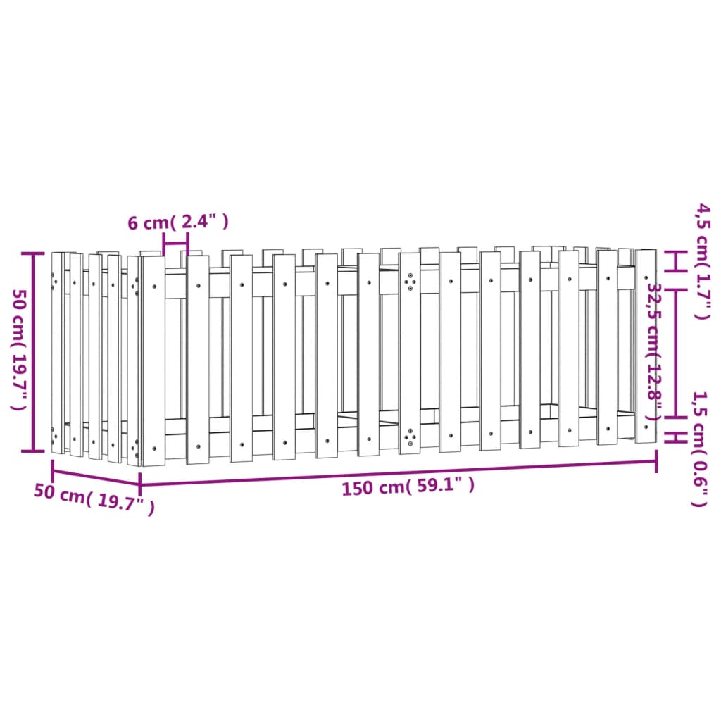 Palissade de lit surélevé design 150x50x50 cm bois de pin massif