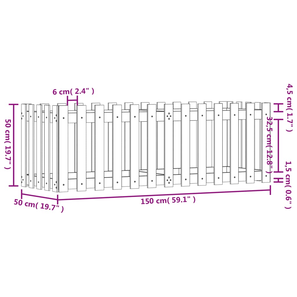 Palissade de lit surélevé design blanc 150x50x50 cm bois de pin massif