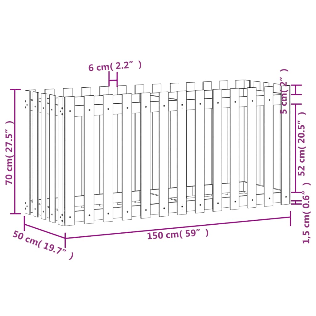 Palissade de lit surélevé design 150x50x70 cm bois de pin massif