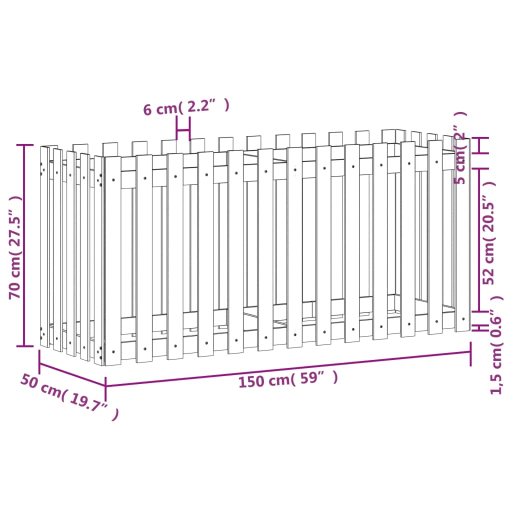 Palissade de lit surélevé design 150x50x70 cm bois de Douglas massif