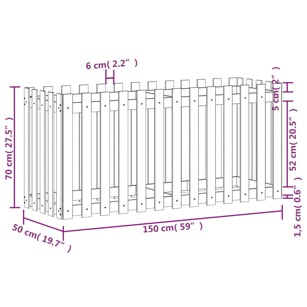 Palissade de lit surélevé design 150x50x70 cm bois de pin imprégné