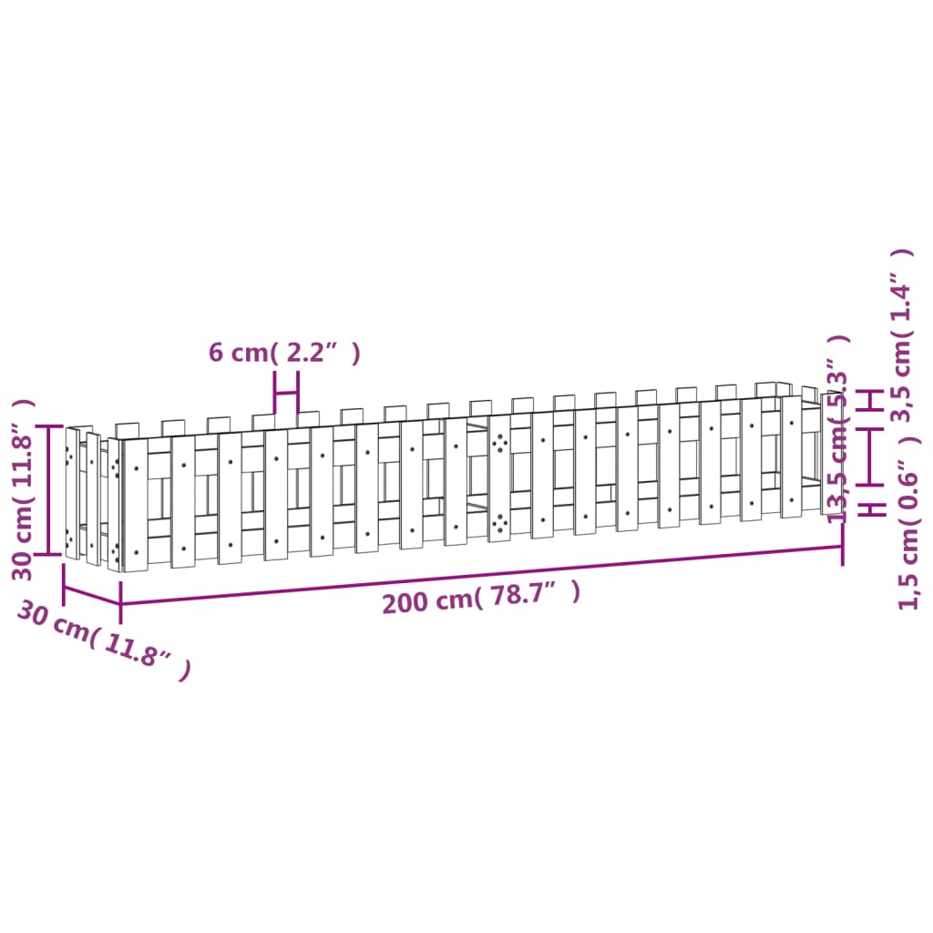 Palissade de lit surélevé design blanc 200x30x30 cm bois de pin massif