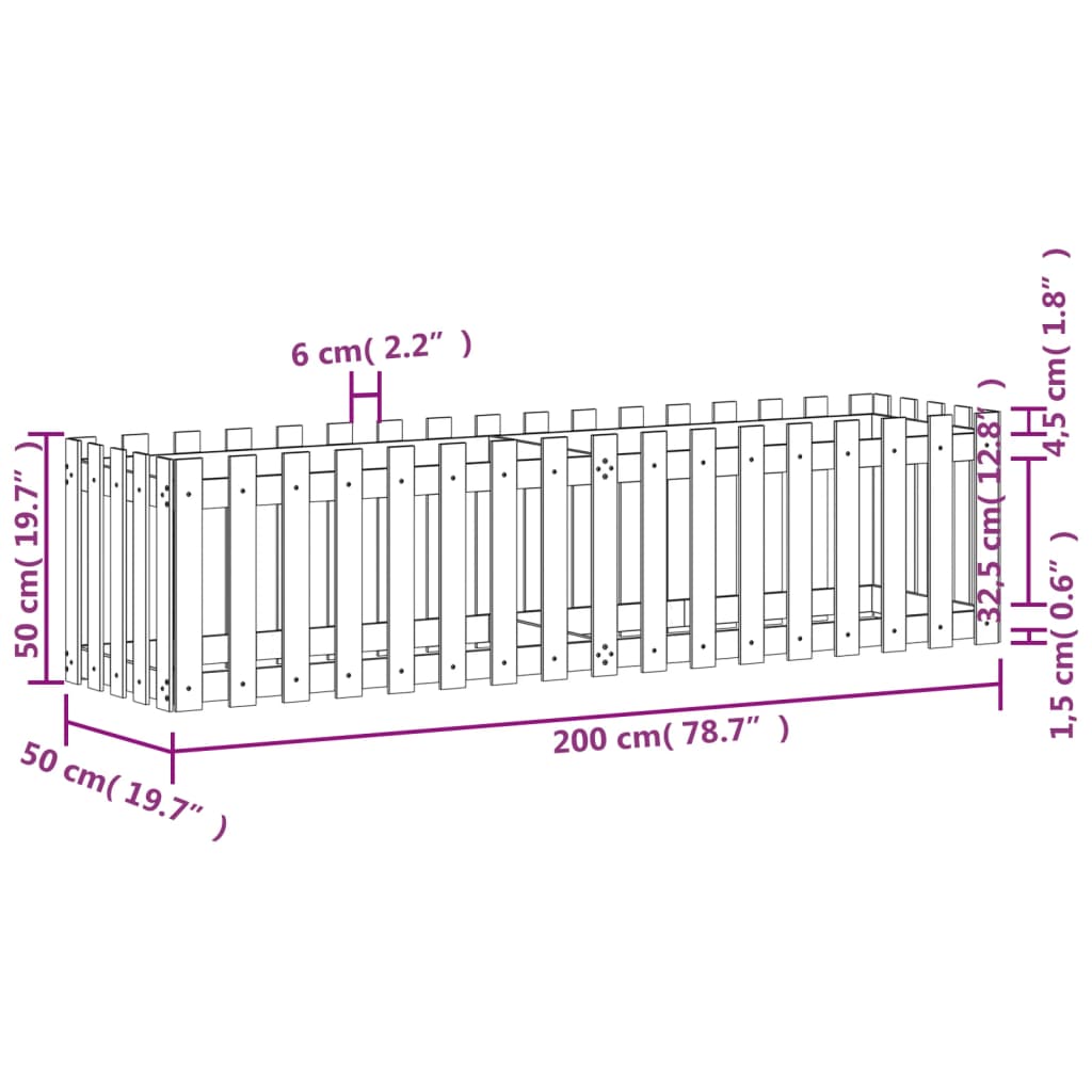 Palissade de lit surélevé design 200x50x50 cm bois de pin massif