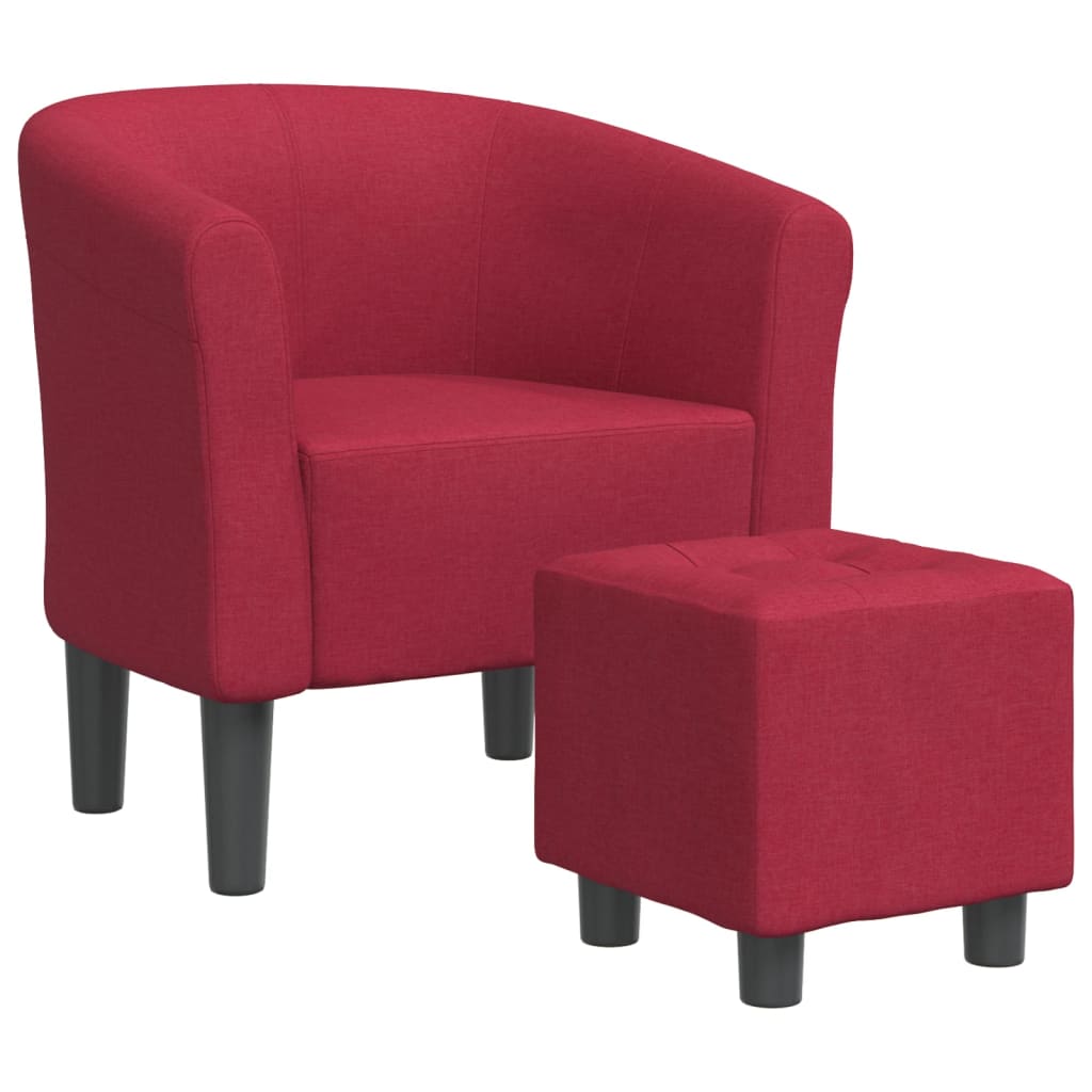 Fauteuil club avec repose-pieds tissu rouge vin