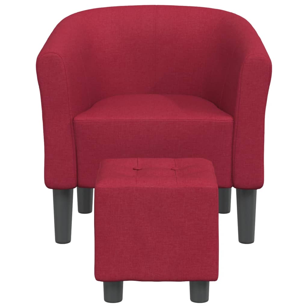 Fauteuil club avec repose-pieds tissu rouge vin
