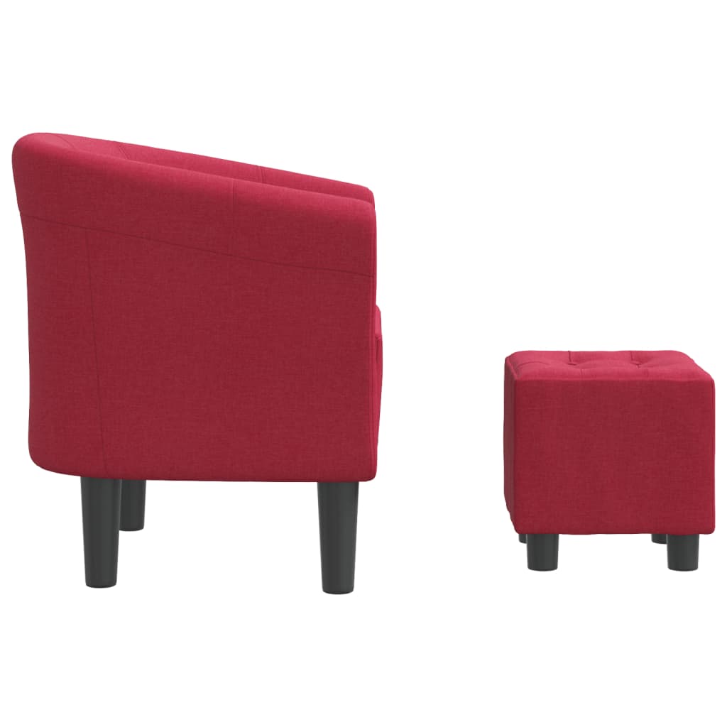 Fauteuil club avec repose-pieds tissu rouge vin