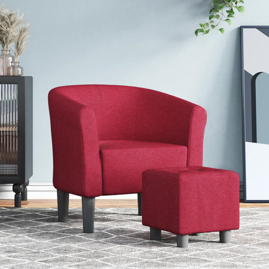 Fauteuil club avec repose-pieds tissu rouge vin