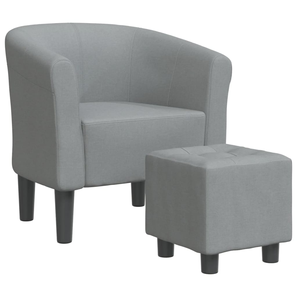 Fauteuil club avec repose-pieds tissu gris clair