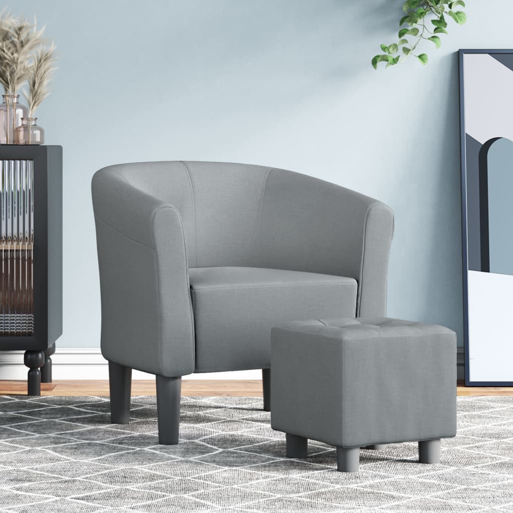 Fauteuil club avec repose-pieds tissu gris clair