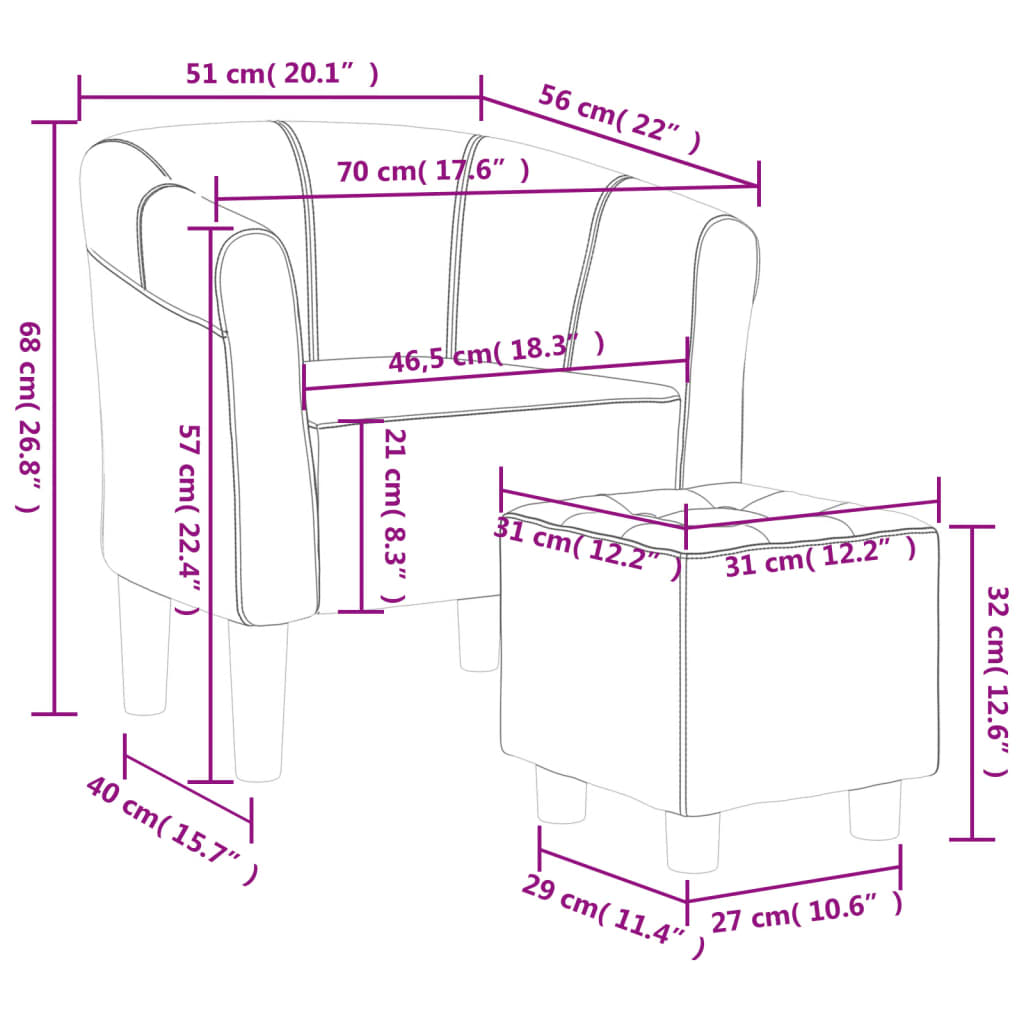 Fauteuil club avec repose-pieds tissu violet