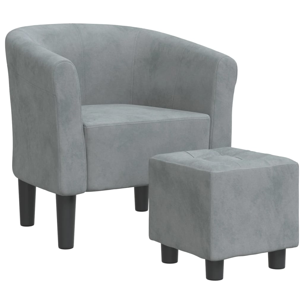 Fauteuil club avec repose-pieds velours gris foncé