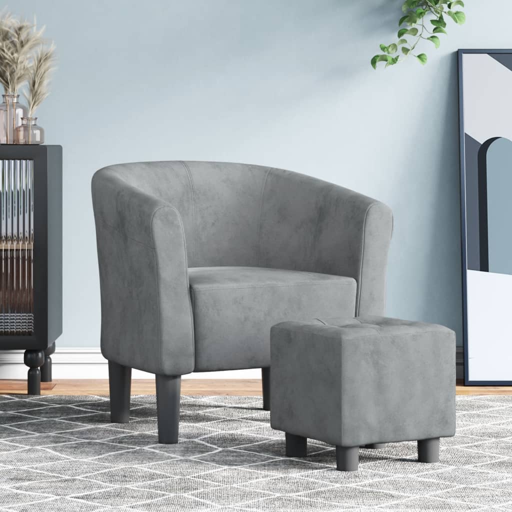 Fauteuil club avec repose-pieds velours gris foncé