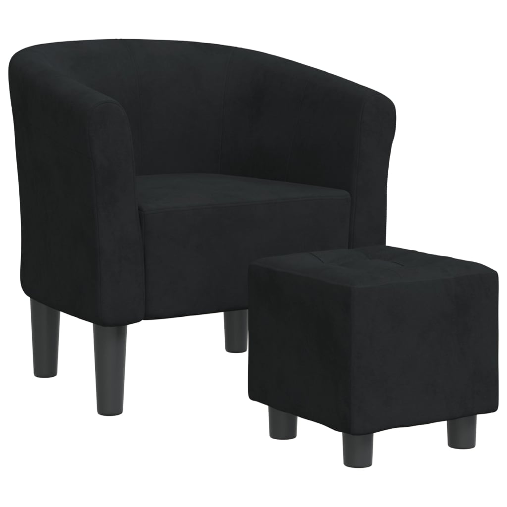 Fauteuil club avec repose-pieds velours noir