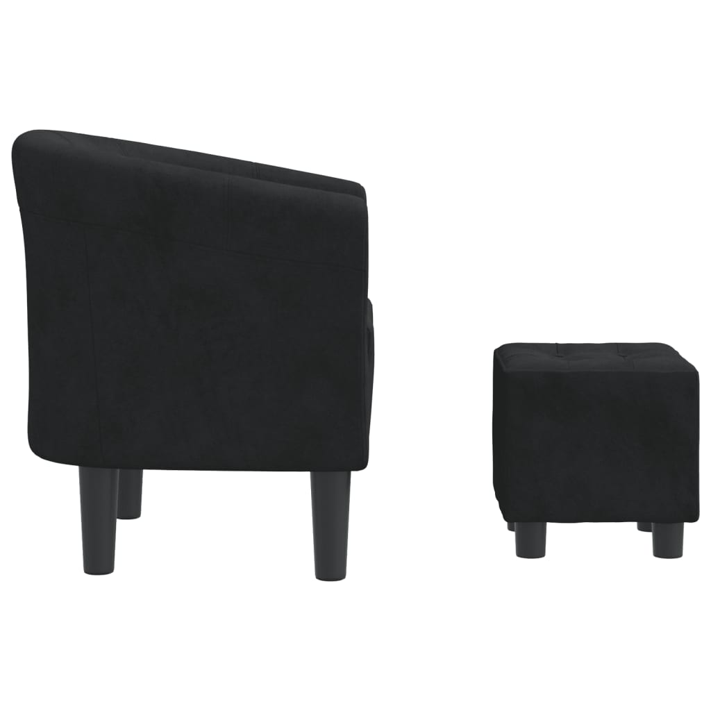 Fauteuil club avec repose-pieds velours noir