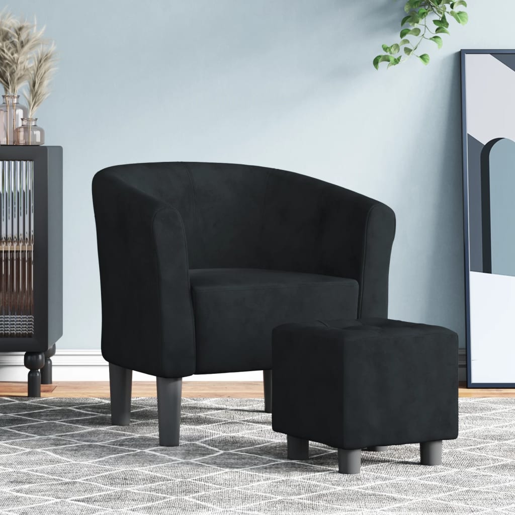 Fauteuil club avec repose-pieds velours noir