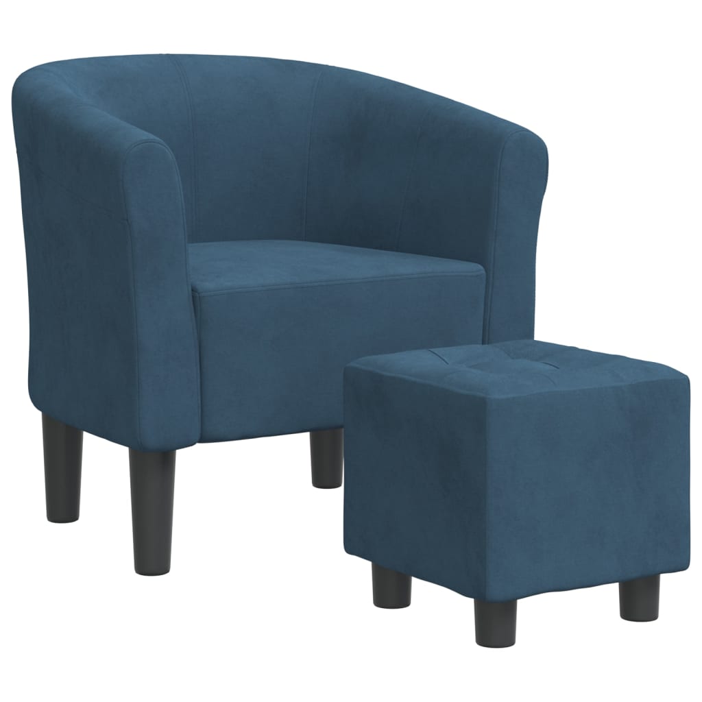 Fauteuil club avec repose-pieds velours bleu foncé