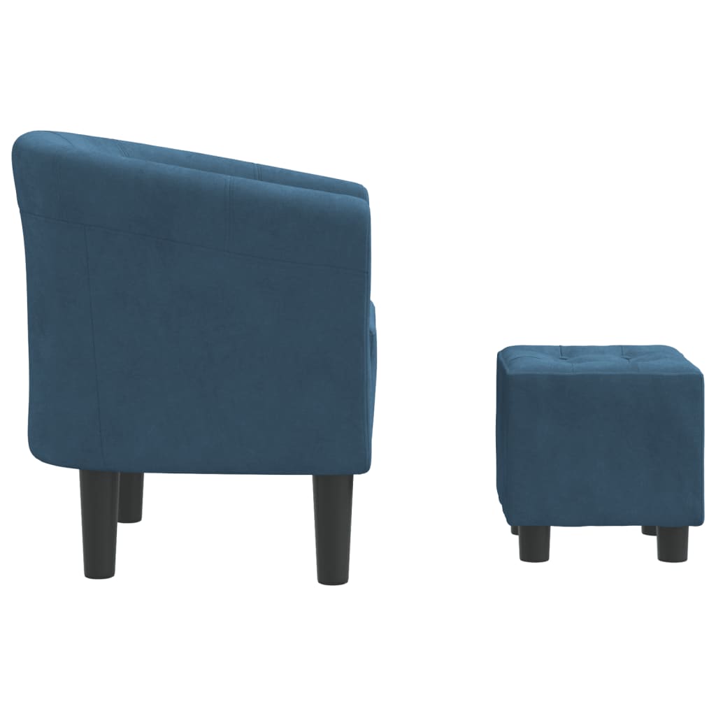 Fauteuil club avec repose-pieds velours bleu foncé