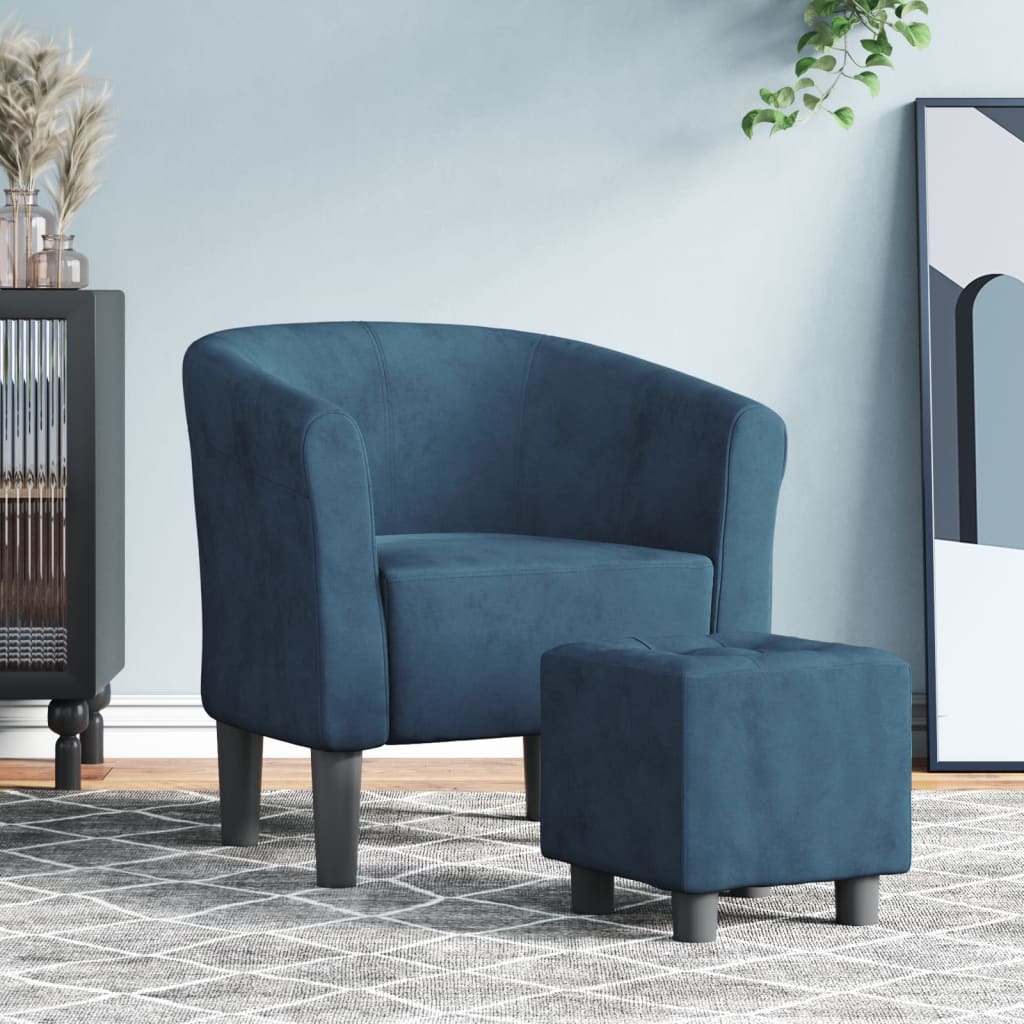 Fauteuil club avec repose-pieds velours bleu foncé