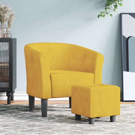 Fauteuil club avec repose-pieds en velours jaune