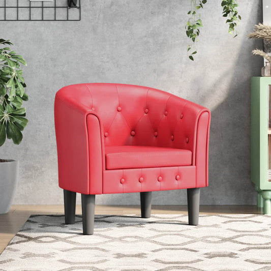 Fauteuil club simili cuir rouge
