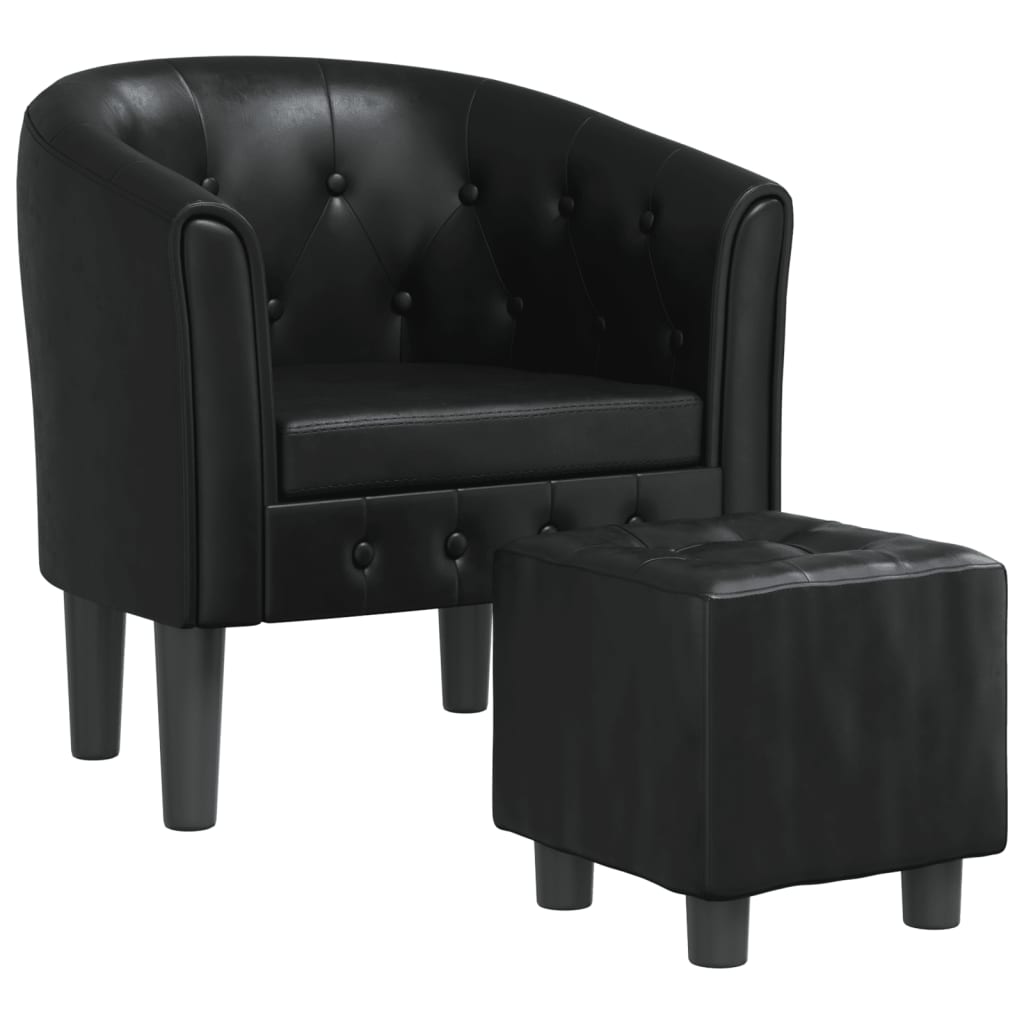 Fauteuil club avec repose-pieds simili cuir noir