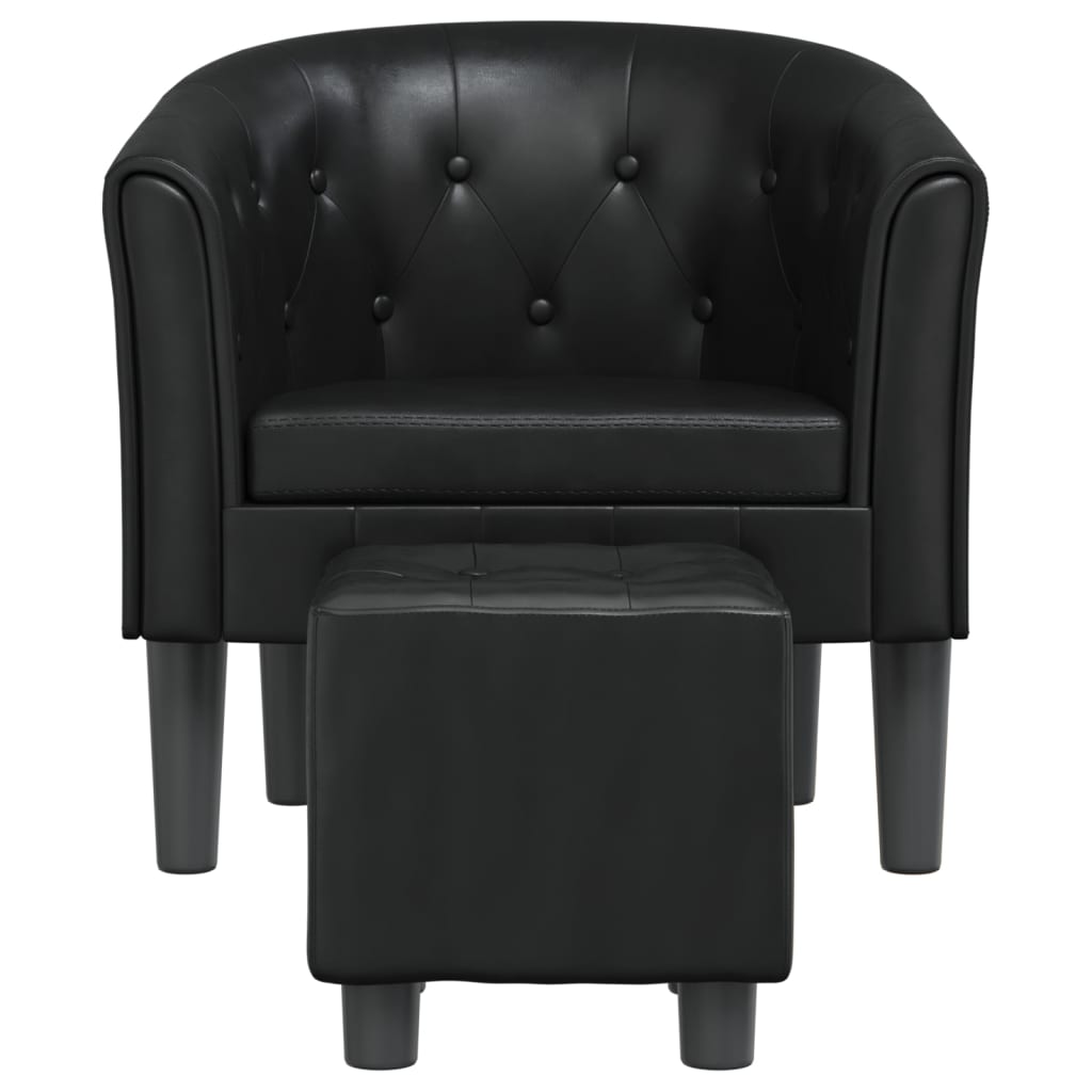 Fauteuil club avec repose-pieds simili cuir noir