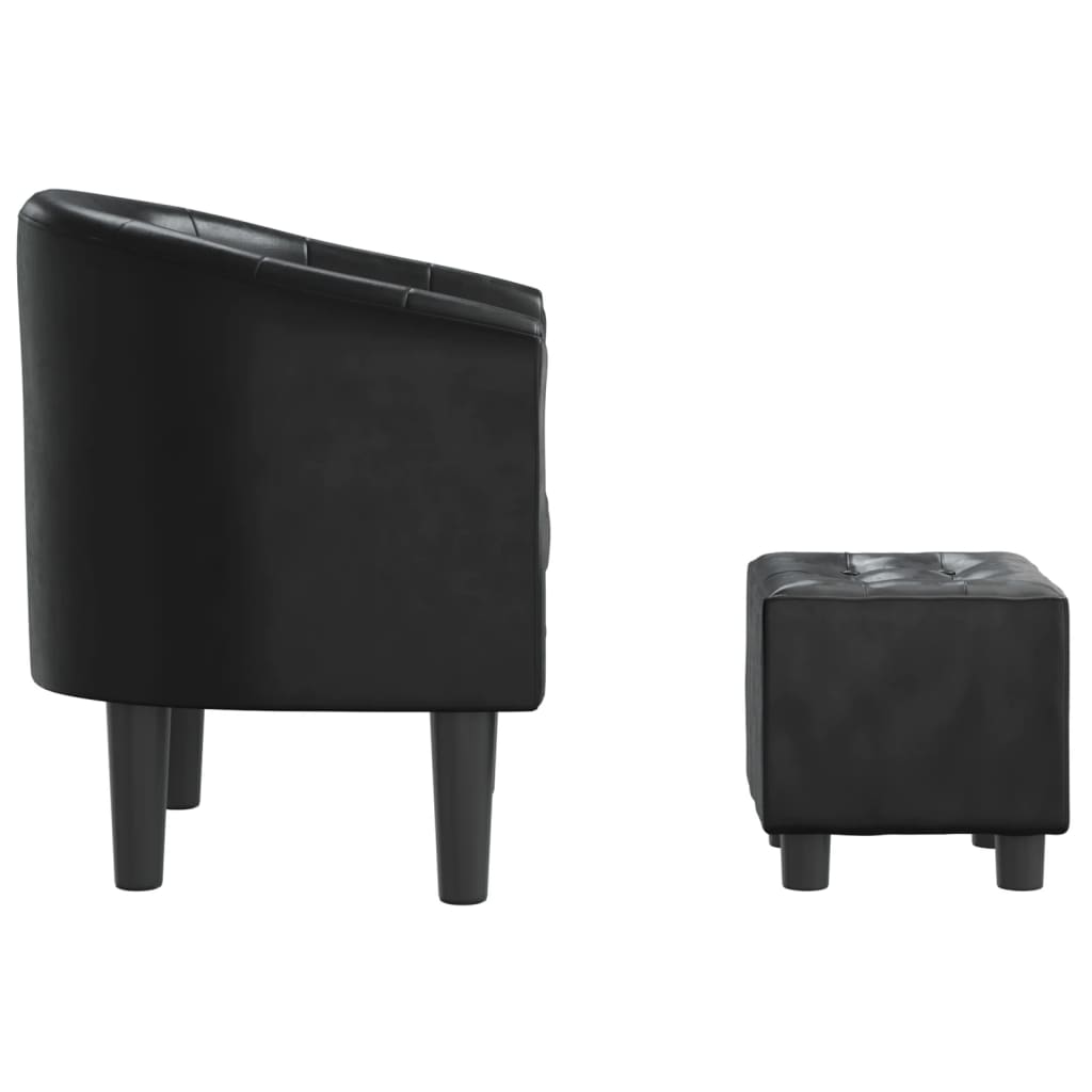 Fauteuil club avec repose-pieds simili cuir noir