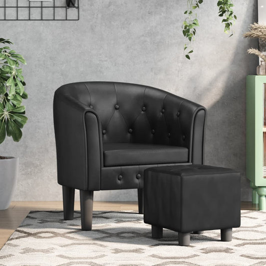 Fauteuil club avec repose-pieds simili cuir noir
