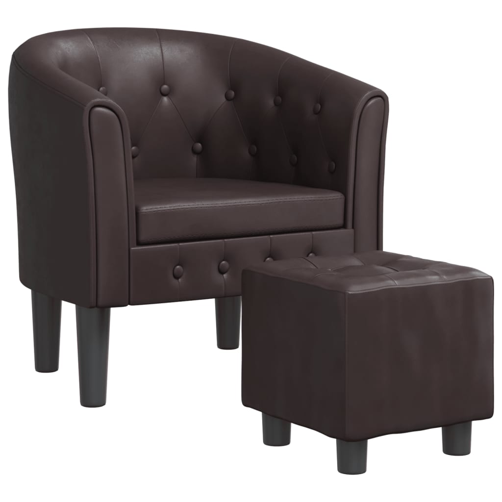 Fauteuil club avec repose-pieds simili cuir marron