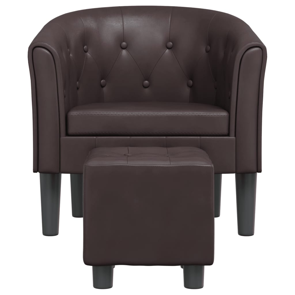 Fauteuil club avec repose-pieds simili cuir marron