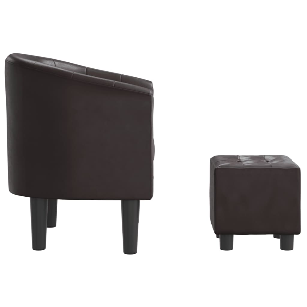 Fauteuil club avec repose-pieds simili cuir marron
