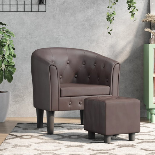 Fauteuil club avec repose-pieds simili cuir marron