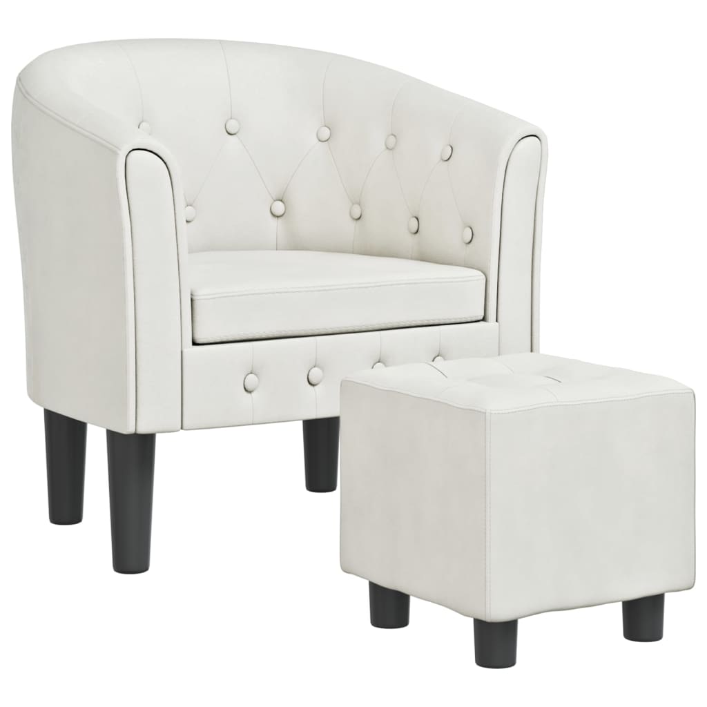 Fauteuil club avec repose-pieds simili cuir blanc