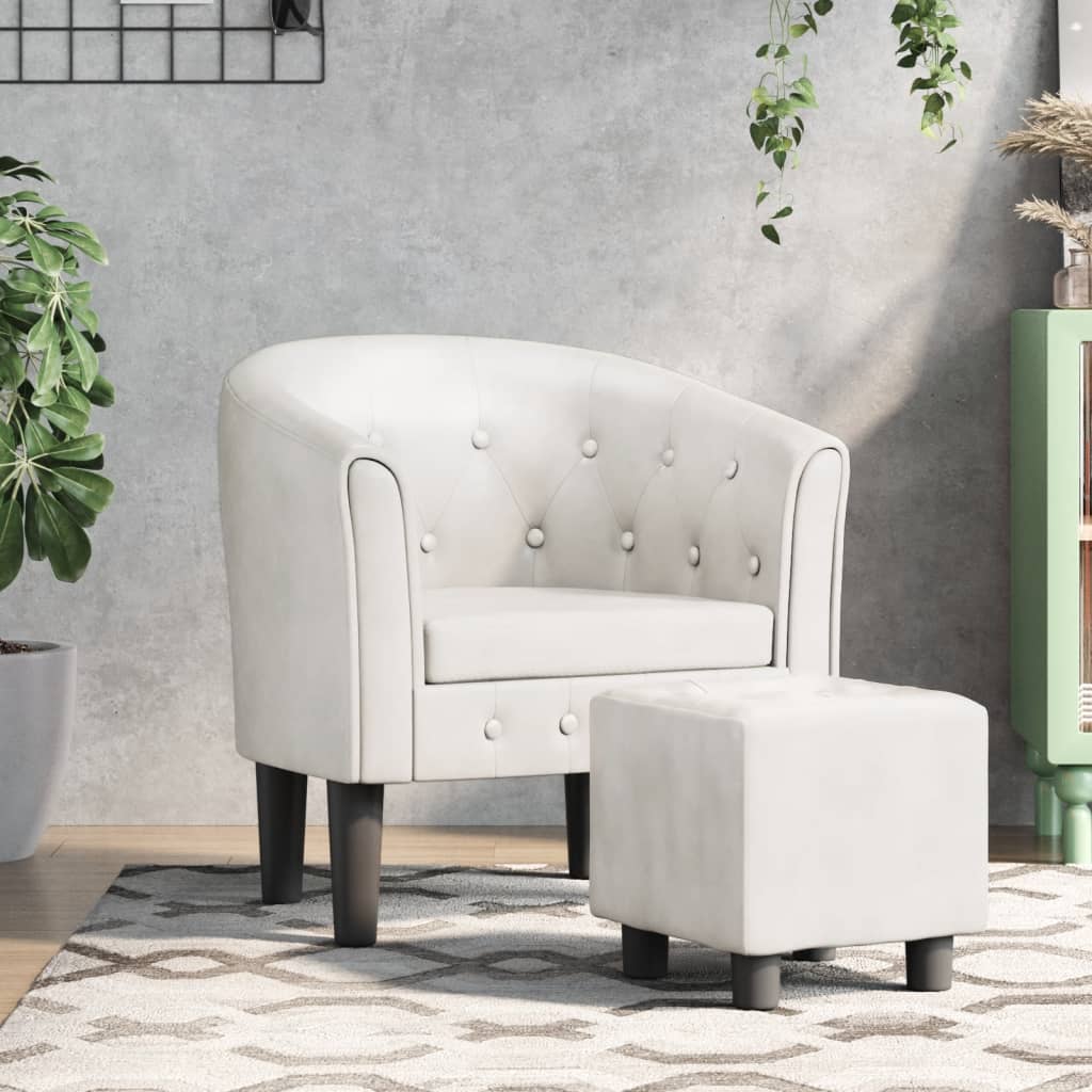 Fauteuil club avec repose-pieds simili cuir blanc