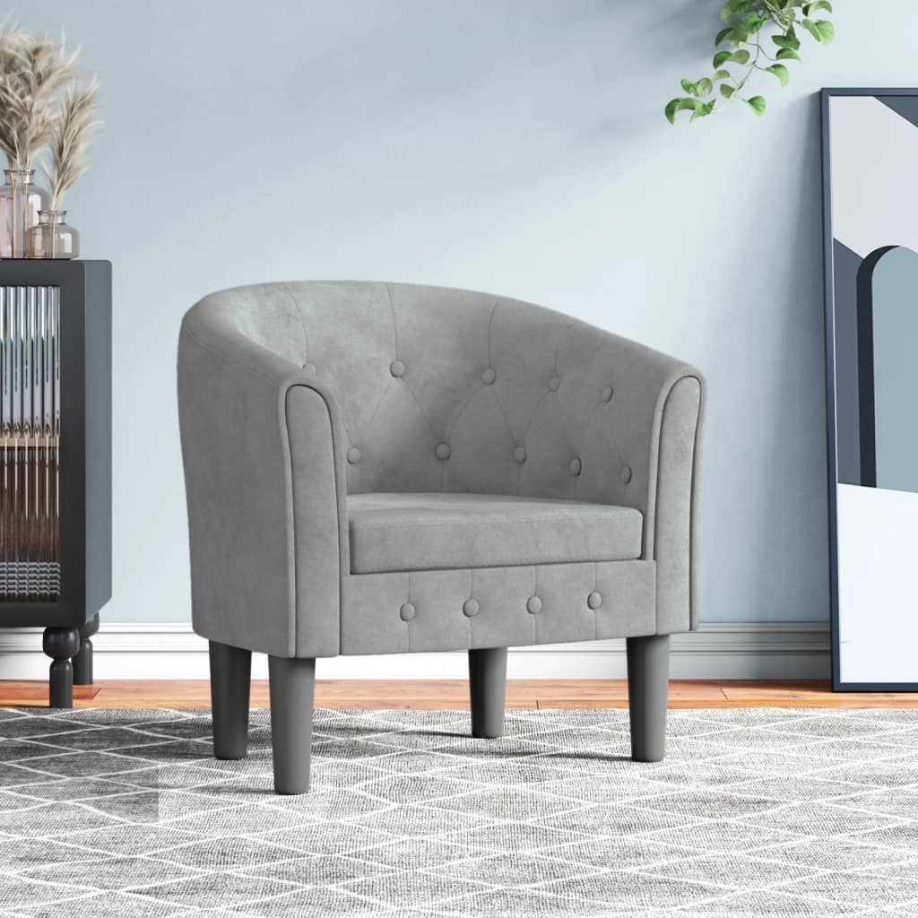 Fauteuil club velours gris clair